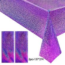 2pcs Purple Holographic Tablecloth, Shiny Purple Plastic Tablecloth, 54" X 108" Foil Disposable Rectangular Tablecloth, Suitable For Birthday Party, Wedding Anniversary, Bachelorette Party And Other Occasions Table Decoration - Multicolor - View 10