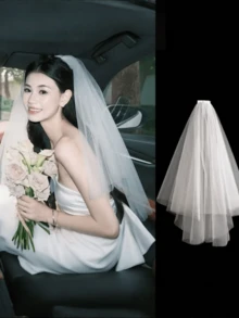 1pc Minimalist Retro Bridal Veil, Engagement Photo Prop Tulle Veil - Multicolor - View 7