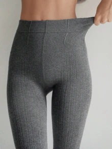 春秋季日式针织麻花灰黑色打底裤，薄款无缝高腰条纹针织紧身裤（女款） - 彩色 - 查看 3