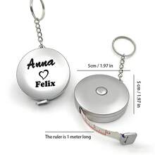 Metallic Soft Ruler, Plastic Soft Ruler, Customized Soft Ruler, Customized Name, Gift Soft Ruler, Personalized Wedding Party Favor Gift, Round Pocket Tape Measure Keychain, Retractable Household Measuring Tape, Easy-To-Read Measuring Tape - Grey - View 2
