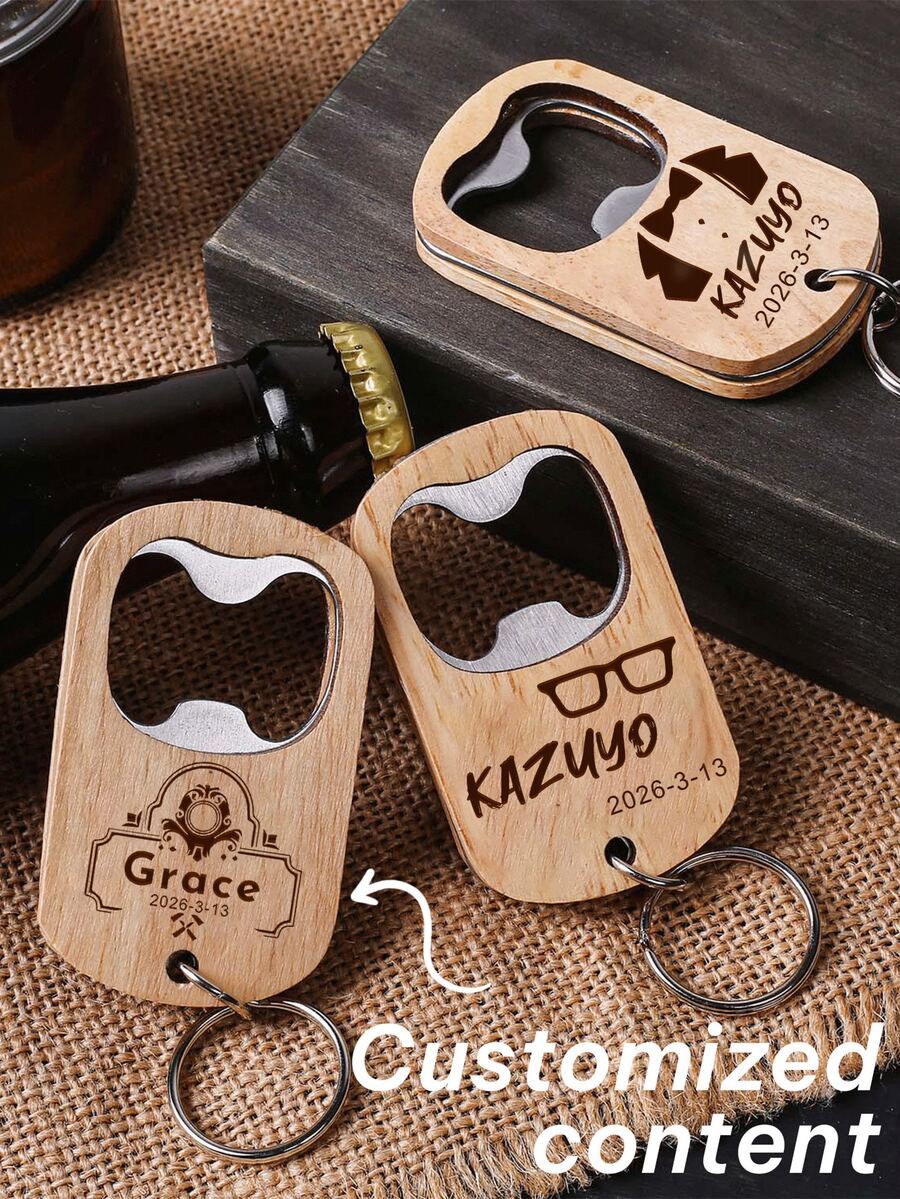 Custom 1/10/30pcs Stainless Steel Wood Carved Keychain Bottle Opener, Portable, Thick And Durable, Suitable As Gifts For Beer, Soda, Father's Day, Mother's Day And Party - Multicolor - View 1