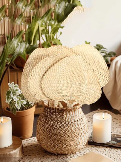 Natural Bamboo Raffia Fans, Boho Fans,1 Pcsk Bamboo Fans Handheld For Summer Cooling Supplies Home Wall Decor,Wedding Raffia Fans Bamboo,Natural Handmade Palm Leaf ,Decorative Folding Fans,Hand Weaving, For Guest Couple Summer Cooling Supplies, Farmhouse Wall Decor,Bamboo And Rattan Fans, Handcrafted For A Cool Summer, Perfect For Farmhouse-Style Wall Decor And As Gifts For Weddings And Parties