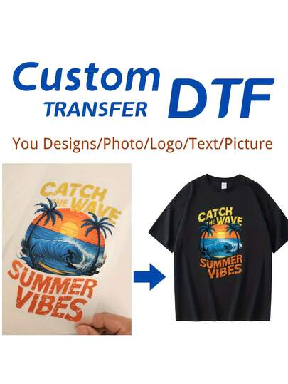 1/5/10/20/40pcs Customized Text & Graphic LOGO Vinyl Heat Transfer Stickers, DTF Heat Press Decals, Various Sizes, Personalized DIY Heat Press Vinyl Suitable For T-Shirts, Pillows, And Apparel Decoration
