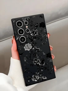 1 pièce Étui de téléphone noir à la mode avec motif de pie et fleur de pivoine, anti-chute et anti-dérapant, compatible avec Galaxy A04e/A05s/A13/A14/A15/A34/A35/A50/A52/A53/A54/S21/S22/S23/S24/S25/S25Ultra/24fe - Noir - Voir 3