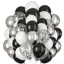 50pcs Black & White Latex Balloons Set, Includes 10-Inch Metallic Balloons, No Power Needed, Suitable For Birthday, Anniversary, Graduation, Party And Various Celebrations - Mixed a - View 1