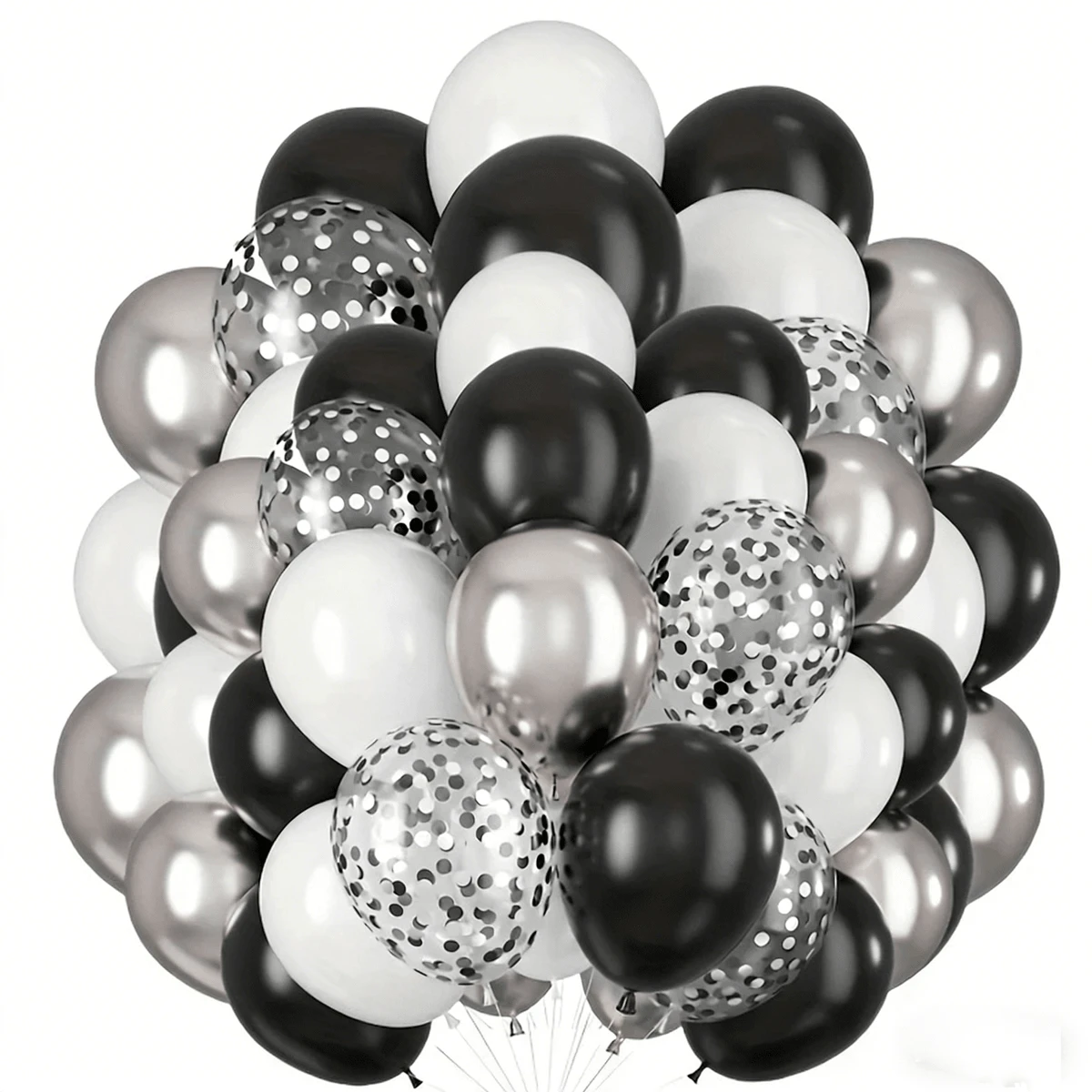 50pcs Black & White Latex Balloons Set, Includes 10-Inch Metallic Balloons, No Power Needed, Suitable For Birthday, Anniversary, Graduation, Party And Various Celebrations - Mixed a - View 1