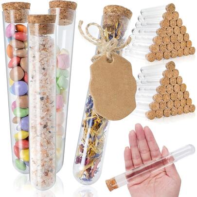 10/20/30pcs 15x150mm Clear Plastic Test Tubes With Rubber Stoppers, Test Tube Rack, DIY Crafts, Suitable For Wedding Gifts, Plants, Bath Salts, Party Decorations, Liquid Spice Storage, Laboratory Use Or Decoration