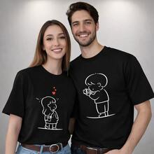 Camiseta con estampado de dibujos animados para parejas, ideal para uso diario, regalos de cumpleaños, regalos de Halloween o como camiseta conmemorativa para amigos o seres queridos. También es adecuada como suéter. Entrega rápida. - Mujer oscura - Ver 1