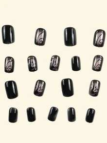 Y2K风格升级美甲套装，24片哥特蕾丝假指甲，黑色时尚几何线条蝴蝶造型，镶嵌钻石和冰晶透明，立体闪亮，甜美可爱，优雅轻奢风，可佩戴美甲套装，可重复使用，适合节日、朋友聚会、日常和约会佩戴。套装包含24片果冻胶和迷你指甲锉。 - 彩色 - 查看 3