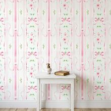 1卷44.5厘米宽自粘墙纸，粉色条纹蝴蝶花卉墙贴，可移除且易于粘贴，防水且易于清洁，适用于卧室、儿童房的DIY墙面装饰 - 櫻花序 - 查看 5