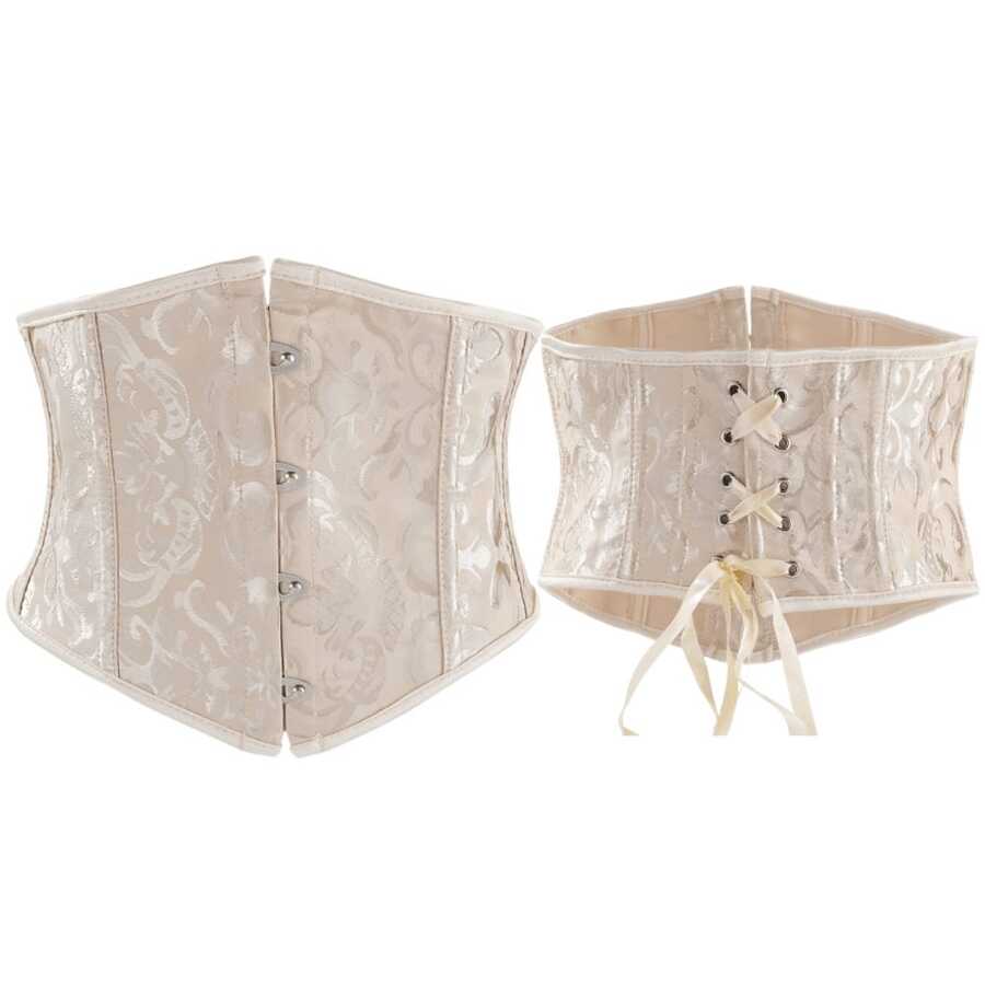 1pc Women's Jacquard Corset, Overbust Waist Cincher With Boning, Suitable For Daily Wear And Halloween - Apricot - View 1
