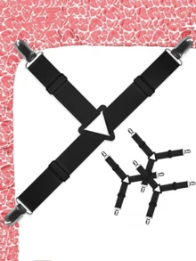 4 Piezas de Sujetadores para Sábanas, Sujetadores de Sábanas para Esquinas, Clips para Cubrir Colchones Ajustables, Clips de Sábanas Premium Enchapados en Níquel con Bandas Ajustables para la Cama - Negro - Ver 1