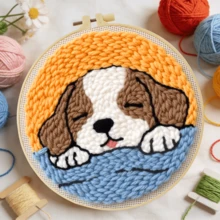 Kit de bordado de aguja de perforación DIY, adecuado para principiantes, incluye aguja de perforación, hilo, instrucciones, aro de bordado y tela preimpresa con patrones de gato, panda y perro, conjunto de manualidades creativas para decoración de pared del hogar y regalos, kit de bordado de aguja de perforación plana 2D/kit de inicio/kit divertido, 20X20cm (7.87X7.87 pulgadas) - 20 x 20 cm - Ver 4