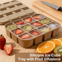 Khay làm đá 12 ngăn bằng silicon có nắp đậy, khuôn dẻo, dễ lấy đá ra. Lý tưởng để làm các loại cocktail/whisky trong suốt, nước dùng và chuẩn bị bữa ăn. Có thể rửa bằng máy rửa chén và tái sử dụng. - Nhiều màu - Xem 1