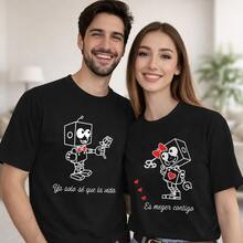 Camiseta con diseño de pareja de robots, camisetas a juego con frases de amor en español, para uso diario, regalos de cumpleaños, regalos de Halloween o como camiseta conmemorativa para amigos o seres queridos. También adecuada como suéter. Entrega rápida. - Mujer oscura - Ver 1