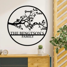 1pc Customized Family Tree Metal Wall Art - Personalized Name And Birth Date, Heart Leaf Design, Easy To Hang, Great For Wedding, Christmas, Valentine's Day, Mother's Day Gift, Home Decor - Multicolor - View 11