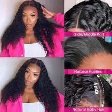 4*4 面部闭合深波浪批发前蕾丝假发块巴西原生雷米透明蕾丝 - Natural Black - 查看 3