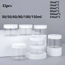 12pcs/Set 30/50/60/80/100/150ml Plastic Empty Jars With White Lids, Cream Containers, Food, Travel Bottles, Household Items - Multicolor - View 12