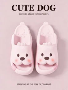 1 Đôi dép xốp EVA màu trắng sữa hình chú chó con hoạt hình, tiện dụng cho nhà, dã ngoại, bãi biển, du lịch, phòng tắm. - dép hình chú chó con hoạt hình - Xem 9