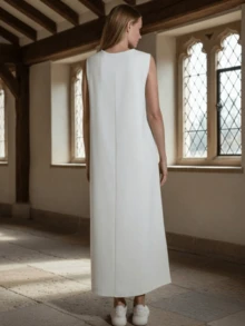 Casual Minimalist Solid Color Round Neck Sleeveless Bodycon Dress Spring White - White - View 2