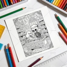 午夜恶作剧：可爱又惊悚的涂色书，大胆简约，极简主义大尺寸设计，助您放松身心，成人放松涂色书，24页单面手绘，极简图案设计，易于涂色，享受涂色的乐趣和成就感，送给朋友、家人或爱人的贴心礼物，适合节日、生日或任何特殊场合，也是返校文具用品。 - 午夜惡作劇 - 查看 8