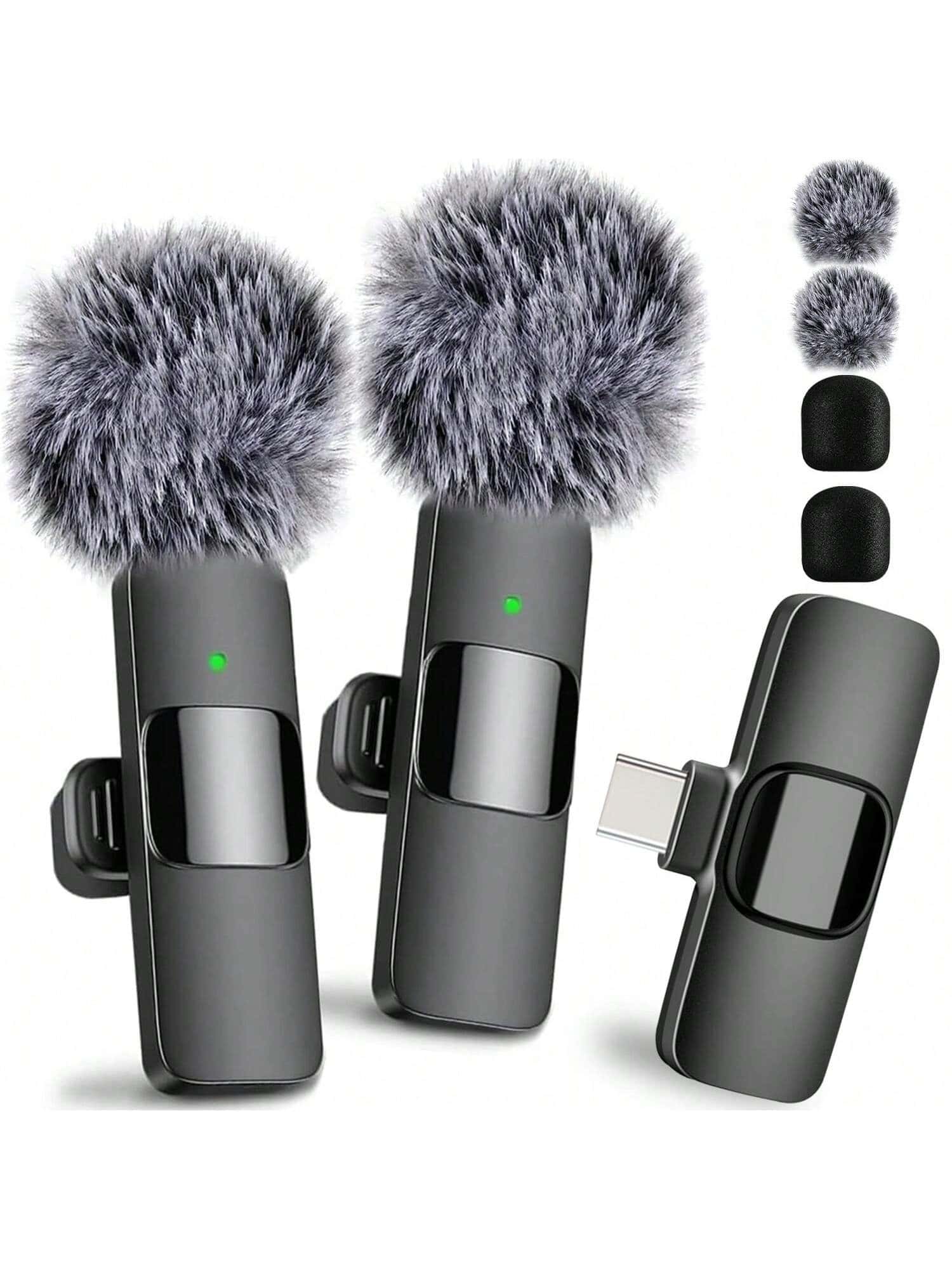 Microphone cài áo không dây, Microphone kẹp áo không dây, Điều khiển giọng nói 2 trong 1 & Ghi âm một chạm, Thu âm đa hướng 360°, Sạc USB-C, Giảm tiếng ồn, Dành cho phát trực tuyến, Podcast, Vlog, Thiết bị âm thanh trực tuyến | Microphone màu đen bóng bẩy (Pin sạc 50mAh) - Xem 1