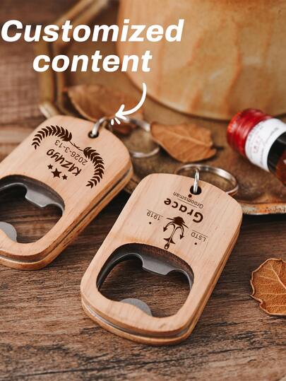 Customized 10/30/50-Piece Engraved Stainless Steel And Wooden Keychain Bottle Openers, Designed For Easy Carrying On Key Rings. Thick And Durable In Texture, They Are Perfect As Giveaways For Beer, Soda, Father's Day, Mother's Day, Easter, And Party Gifts.