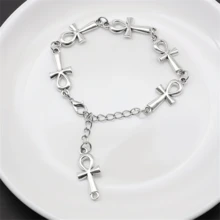 1 pieza Pulsera minimalista con cadena de cruz, pulsera de la llave de la vida, joyería de muñeca de longitud ajustable - Plateado - Ver 5