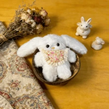 1 chú thỏ tai dài hoạt hình biết kêu, thú nhồi bông dễ thương, yếm thỏ, móc khóa hình trái tim cho bé gái, đồ trang trí treo túi xách, quà tặng sinh nhật - trắng - Xem 5