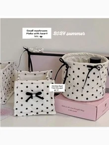 1个黑色波点蝴蝶结装饰收纳篮，简约甜美布艺收纳篮，高端便携式桌面整理篮，立方体零食收纳篮，多功能收纳篮，适用于卧室、客厅、浴室，可用于存放香水、化妆品、护肤品、珠宝配饰、野餐用品，适合作为情人节礼物 - 彩色 - 查看 2