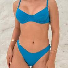 Women's Beachwear Bikini Lara Half Cup With Underwire And High-Cut Bottom, Sexy And Comfortable Summer Style - Màu xanh lam - Xem 1