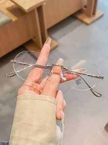 1pc Minimalist Rimless Metal Non-Prescription Glasses Glasses, Casual Daily Wear - 銀色 - 查看 2