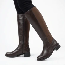 Women's High-Top Riding Boot With Side Zipper, Comfortable, Low Heel, Non-Slip, Stylish Winter Fashion - Coffee Brown - View 5