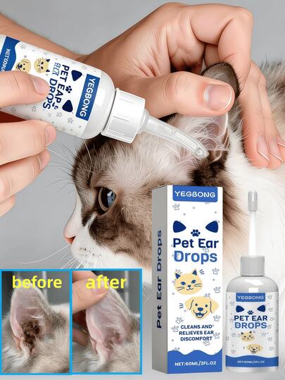 YEGBONG 1pc/2pcs Pet Ear Drops 60ml, Gentle Daily Cleaning For Dogs & Cats, Relieve Pet Ear Discomfort, Clean Earwax & Odor
