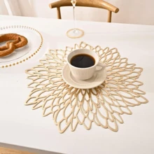 10pcs Gold Flower Design Floral Pattern Placemat,Set Round Heat Resistant Placemat, Decorative For Home Kitchen Dining Room - 玫瑰金 - 查看 2