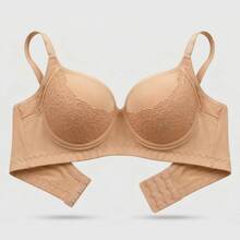 High-Support Bra With Wide Side Panels, Slimming Effect, In Anti-Mark Lace And Polyamide, Underwire And Padding, Comfortable Fit, Non-Removable Polyamide And Lace Compression Bra. Breathable, Quick-Drying, Odor-Resistant, Elastic, Maximum Support. - Krem - View 12