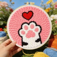 DIY 初學者刺繡套件，包含刺繡針、線材、說明書、繡框與預印布料，貓爪設計，創意手工牆飾與禮品，2D 印刷刺繡套件，20x20cm/7.87x7.87in - 20X20cm - 查看 14