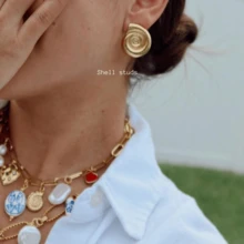 Handpainted Blue Lotus Ceramic Beaded Bohemian Style Shell Layered Necklace, Gold Chain With Baroque Pearl Heart Pendant, Summer Beach Vibe Jewelry For Women - Gold - View 4