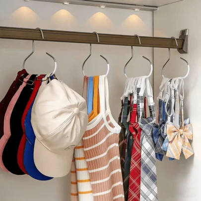 1/2 Kleiderschrank Aufbewahrungshaken, aus Metall gefertigt, zum Organisieren von Schals, Gürteln, BHs, Taschen, Kleiderschrank Aufbewahrungsorganisation, Kleiderschrank Organisierungs- und Aufbewahrungsregal, Studentenwohnheim Hutaufhänger, Gürtel- und Krawattenhalter, multifunktionale Kleider- und Hutaufbewahrung