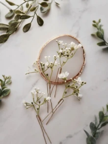 满天星发夹，婴儿满天星发卡，白色花朵发夹，简约新娘发饰，婚礼发饰，新娘头饰 - 白色滿天星 - 查看 11