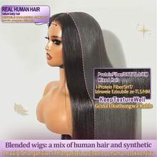 13*4 Lace Front Wig, Pre-Trimmed Straight Lace Front Wig, Mixed Hair Texture Wig, 200% Density Straight Hair Wig For Women, Pre-Plucked Hairline Bleached Knots, Easy To Wear Mixed Hair Texture Ready-To-Wear Wig, 200% Density, 8-34 Inches Length Natural Black - Natural & Black - View 5