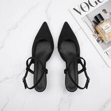 Tacones Elegantes de Punta Fina Zapatillas de Tacón Fino con Tira al Tobillo y Hebilla Ajustable Sandalias de Vestir Material de Gamuza Suave Calzado de Oficina Sofisticado Zapatos de Tacón de Aguja Modernos Cómodos Transpirables Antideslizantes Estilo Chic para Fiesta Eventos Moda  Mujer - Negro - Ver 3