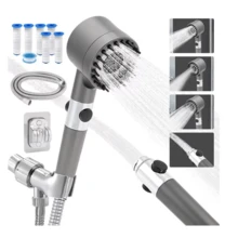 [13pcs!] Filtered Shower Head And Hose Set - 3-Stage Adjustable Shower Head With Filter, Wall-Mounted, Painted Surface, Rainfall Setting, Shower Head, High-Pressure Rainfall Shower Head/Handheld Shower Combo, Includes 59-Inch Water Hose, 3-Setting - Shower + 1.5m Silver Pipe + Bracket Silver - View 1