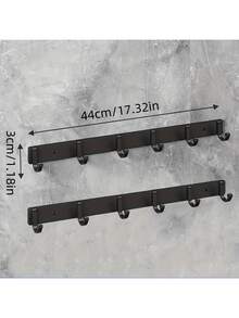 Modern Black Aluminum Wall Mounted Hook Rack For Bathroom Accessories, Perfect For Towels, Coats, Clothes And Storage Solutions, Stylish Bathroom Tools And Organizers For Home Decor - Black - View 2