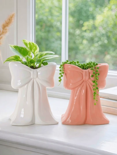 1pc/2pcs Bow Knot Planter Flower Pot Set, Garden Planters For Plants, Decorative Flower Pot For Balcony Patio Garden Decor, Home Decor Vase