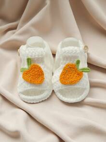 1 Đôi dép xăng đan móc thủ công cho trẻ sơ sinh, màu trắng với họa tiết cà rốt màu cam, giày bốt đan mềm mại, giày cho trẻ sơ sinh - trắng - Xem 3