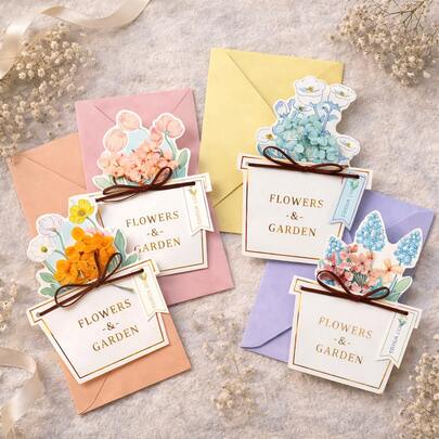 Vintage Flower Greeting Card With Real Dried Flowers, Cute Gift Tag Card For Birthday Wedding Mother's Day Valentine's Day, Handmade Floral Message Card With Envelope, Best Friend Gift Card, Multi Occasion Greeting Card For Gift Box Decoration, Scrapbook, DIY Gift Message Tag, Aesthetic Stationery Card