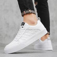 Tenis de hombre en oferta Tenis para hombre Zapatos para hombre casuales con plataforma y suela gruesa de moda estilo coreano calzado deportivo material sintético transpirable cómodos ligeros con cordones ajustables diseño de cuadros lateral estilo urbano elegante versátil para caminar diario antideslizantes resistentes al desgaste sneakers modernos de - Blanco - Ver 2