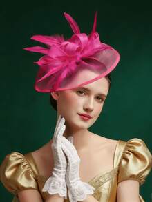 一顶女士羽毛网纱魅力帽，带夹子，适合鸡尾酒会/下午茶会佩戴，日常出行、派对聚会、拍照、优雅休闲，四季皆宜，发饰，德比帽/迷你帽/药盒帽/迷你高顶礼帽/迷你贝雷帽，小巧高顶礼帽，学习用品，礼品，婚礼，派对 - A - 查看 1