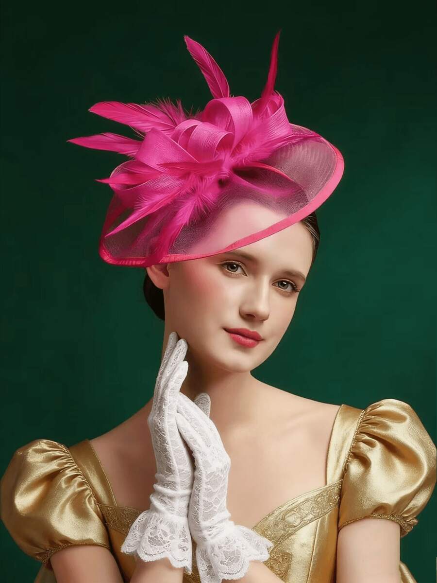 一顶女士羽毛网纱魅力帽，带夹子，适合鸡尾酒会/下午茶会佩戴，日常出行、派对聚会、拍照、优雅休闲，四季皆宜，发饰，德比帽/迷你帽/药盒帽/迷你高顶礼帽/迷你贝雷帽，小巧高顶礼帽，学习用品，礼品，婚礼，派对 - A - 查看 1